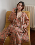 3‑Piece Bamboo Cotton Pajama Set with Robe | Rouge Bloom | Lian