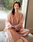Long Sleeve Bamboo Cotton Pajama Set – Pink & Yellow Stripe | Lian Collection