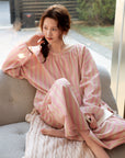 Long Sleeve Bamboo Cotton Pajama Set – Pink & Yellow Stripe | Lian Collection