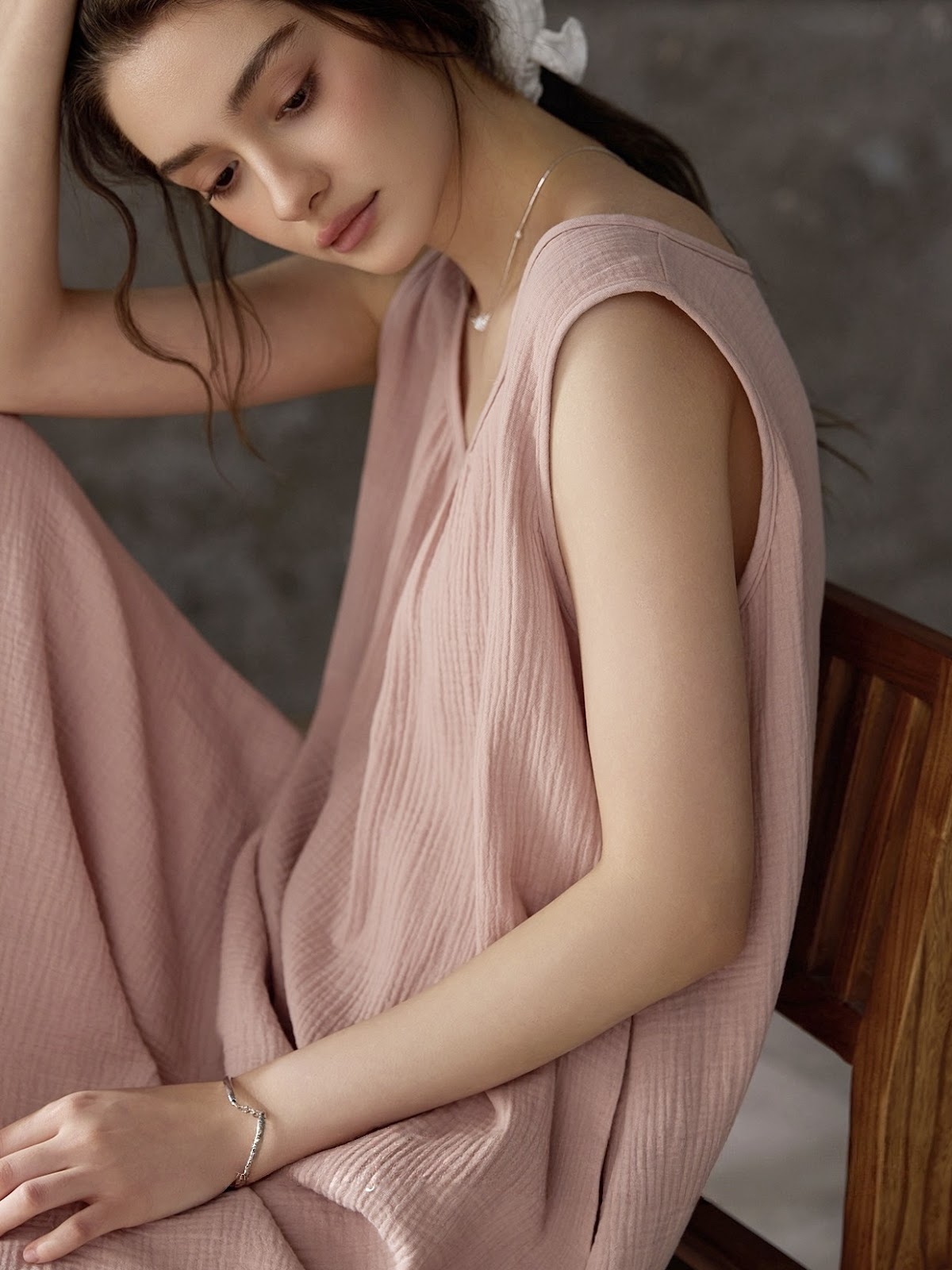 cotton gauze slip dress Slip Midi Dress in Crinkled Cotton Gauze