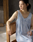 Blue cotton nightgown side pocket