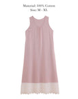 Lian Loungewear pink lace-trim cotton gauze nightgown - front