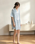 100% TENCEL™ Button Nightdress – Blue Floral Short Sleeve Sleep Dress