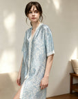 100% TENCEL™ Button Nightdress – Blue Floral Short Sleeve Sleep Dress