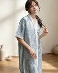 100% TENCEL™ Button Nightdress – Blue Floral Short Sleeve Sleep Dress