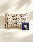 Butterfly-patterned pillowcase on a white background with a card beside it - 100% 6A Grade Mulberry silk