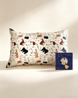 Decorative pillow with animal pattern and a card on a beige background - 100% 6A Grade Mulberry silk