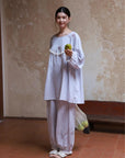Cotton Gauze Sleepwear – Lavender Blue Floral Embroidery (Nightgown or Set) | Lian Collection