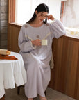 Cotton Gauze Sleepwear – Lavender Blue Floral Embroidery (Nightgown or Set) | Lian Collection