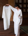 Cotton Gauze Nightwear – Lace Trim & Floral Embroidery (Nightdress or Set) | Lian Collection