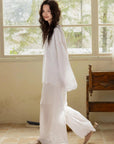 Embroidered Bamboo Cotton Pajama Set – Ruffle Collar | Lian Collection