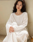 Embroidered Bamboo Cotton Pajama Set – Ruffle Collar | Lian Collection