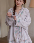 Bamboo Cotton Pyjama Set (Button‑Front) | Lilac Grey Embroidery | Lian