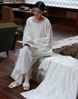 Cotton Gauze Nightwear – Lace Trim & Floral Embroidery (Nightdress or Set) | Lian Collection