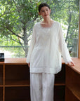 Cotton Gauze Nightwear – Lace Trim & Floral Embroidery (Nightdress or Set) | Lian Collection