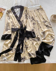 Luxury Oriental Style Silky Pajamas for Women – Elegant Floral Loungewear with Lace Trim - Lian