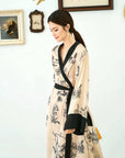 Luxury Oriental Style Silky Pajamas for Women – Elegant Floral Loungewear with Lace Trim - Lian
