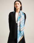 Blue Silk Scarf Blue and Beige Inspired by Chinese Mythology Dual Colours Scarf Gift for Her Gift for Birthday Perfect Gift for Valentine’s