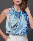 Customized Silk Scarf for Summer 90cm Handmade Silk Shawl Top Ideal for Beach Holiday Gift for Her Blue Artisan Beachwear