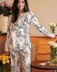 Luxury Oriental Style Silky Pajamas for Summer – Elegant Floral Loungewear with Lace Trim – Women Loungewear | Silk Kimono Robe