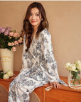 Luxury Oriental Style Silky Pajamas for Summer – Elegant Floral Loungewear with Lace Trim – Women Loungewear | Silk Kimono Robe