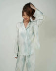 Silky Pajamas Dress: Women's Long Sleeve Sleep Shirt, Ink Painting Design