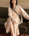 Luxury Cotton Robe for Women Christmas gift for Her All-Season Long Sleeve Lounge Robe, Winter Bathrobe for Indoor and Outdoor Wear