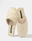 Embroidered Floral Slippers: Faux Fur Lined Winter House Shoes