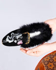 Handmade Embroidered Slippers: Oriental Faux Fur Mules,Outdoor Slipper