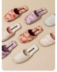 Embroidered Floral Slippers: Faux Fur Lined Winter House Shoes