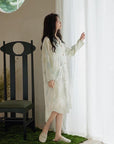 Silky Pajamas Dress: Women's Long Sleeve Sleep Shirt, Ink Painting Design