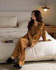 Vintage Oriental Silk Blend Pyjama Set – Soft & Breathable Sleepwear, Elegant Loungewear, Chinese Ink Painting Inspired, Wrinkle-Resistant & Lightweight, Multi-Purpose Wear