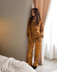 Vintage Oriental Silk Blend Pyjama Set – Soft & Breathable Sleepwear, Elegant Loungewear, Chinese Ink Painting Inspired, Wrinkle-Resistant & Lightweight, Multi-Purpose Wear