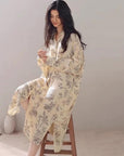 Elegant silk pyjamas with Easter bunny print, perfect for spring and summer sleepwear.
