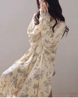 Soft silk nightdress with an elegant bunny print, designed for spring and summer nights.