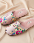 Oriental Embroidered Slippers for Women | Faux Fur Lined Mules | Floral Brocade House Shoes | Winter Gift | Christmas Boutique Favourite