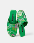 Embroidered Satin Slippers: Chinese Dragon Floral House Shoes