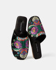Embroidered Satin Slippers: Chinese Dragon Floral House Shoes