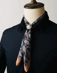 Handcrafted Men's Silk Scarf with Scarf Ring | Dapper Silk Kerchief for Suit Accessory for Men Handmade Scarf Gift Father's Day Gift