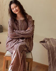 Bohemian Embroidered Cotton Gauze Loungewear Set | Two-Piece Pants or Dress Robe Style | Soft Breathable Sleepwear Home Outfit for Women