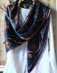 Ottoman Style Blue Silk Scarf 100% Mulberry Silk 106cm Square Hijab Shawl Head Wrap for Women Islamic Elegant Gift Ramadan Eid Modest Fashion Accessory