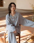 Gauze Cotton Pajama Set: Hand-Embroidered Loungewear - Eco-friendly Cotton Sleep Collection