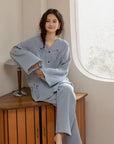 Gauze Cotton Pajama Set: Hand-Embroidered Loungewear - Eco-friendly Cotton Sleep Collection