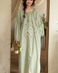 Bamboo Cotton Embroidered Pajama Set: Boho Women Sleepwear,Loungwear