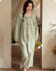 Bamboo Cotton Embroidered Pajama Set: Boho Women Sleepwear,Loungwear