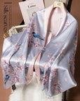 Reversible Mulberry Silk Scarf with Qipao Buttons – Double-Sided 6A Silk Wrap | Floral Bird Design Oriental Silk Shawl Hanfu Accessories