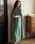 Bamboo Cotton Loungewear Dress: Sage Green Sleep Shirt with Pockets