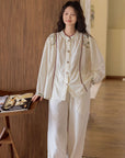 Gauze Cotton Embroidered Loungewear Set for Women – Vintage-Inspired Two-Piece Homewear | Soft Natural Fibre Pyjamas with Hand Detail