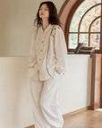 Gauze Cotton Embroidered Loungewear Set for Women – Vintage-Inspired Two-Piece Homewear | Soft Natural Fibre Pyjamas with Hand Detail