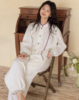 Gauze Cotton Embroidered Loungewear Set for Women – Vintage-Inspired Two-Piece Homewear | Soft Natural Fibre Pyjamas with Hand Detail